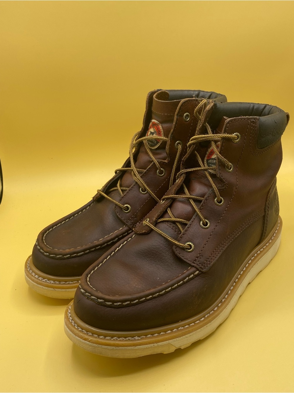 Irish Setter Brown Leather Moc-Toe Work Boots with Lace-Up Collar - Picture 4 of 4